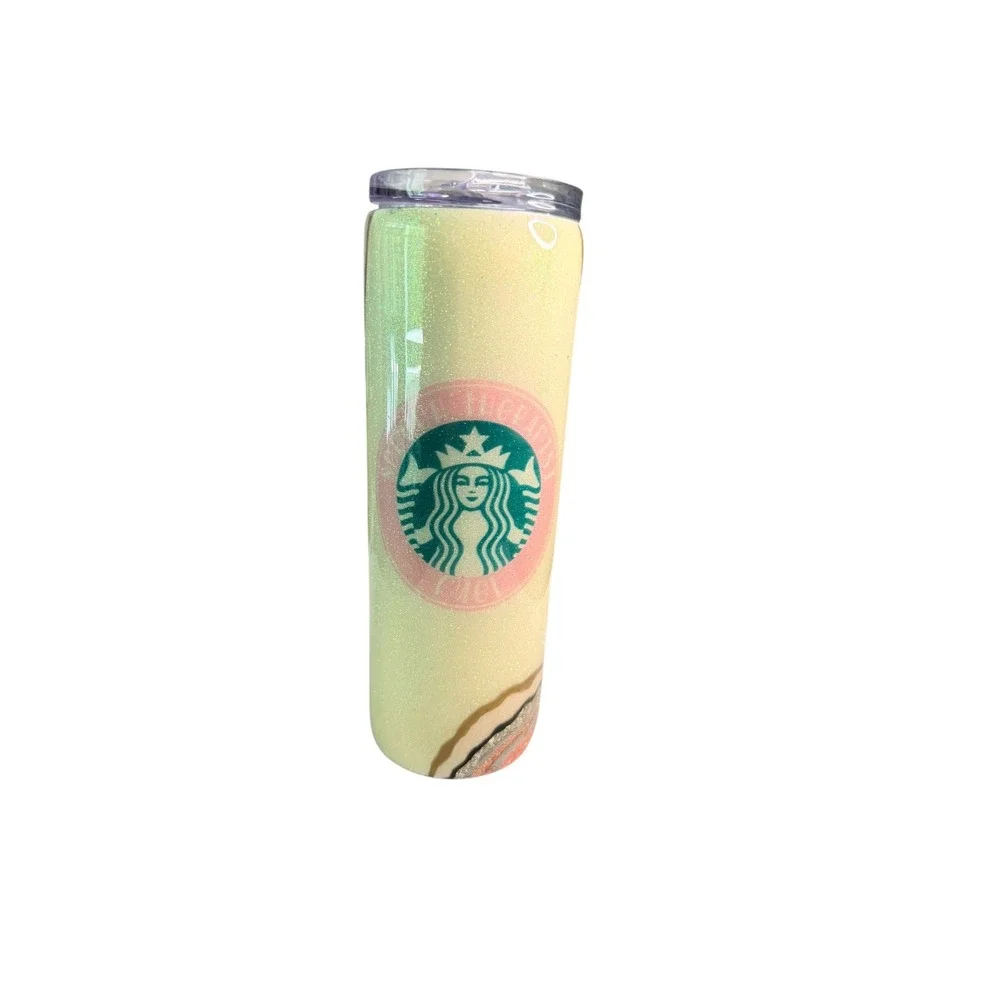 Handmade Starbucks Tumbler Orange Cream Geode Glitter Stainless Steel Insulated